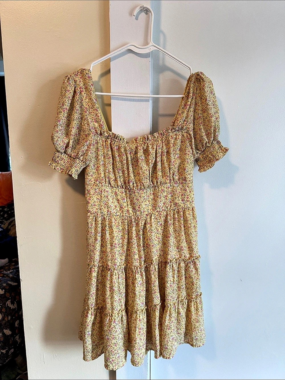 rixxi Floral Puff Sleeve Dress in Yellow & Pink Size Large
